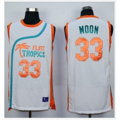 Flint Tropics #33 Jackie Moon White Semi-Pro Movie Stitched Basketball Jersey