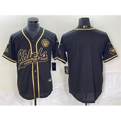 Men Kansas City Chiefs Blank Black Gold Cool Base Stitched Baseball Jersey