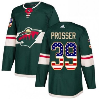 Mens Adidas Minnesota Wild 39 Nate Prosser Authentic Green USA Flag Fashion NHL Jersey