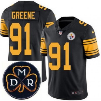 Men's Nike Pittsburgh Steelers #91 Kevin Greene Elite Black Rush NFL MDR Dan Rooney Patch Jersey