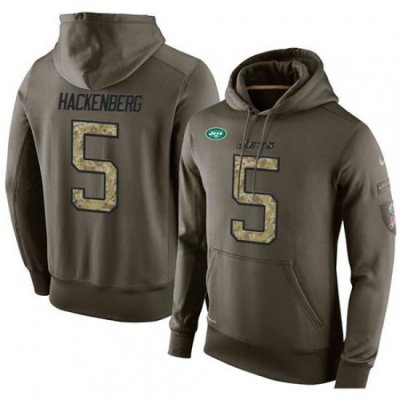 NFL Nike New York Jets 5 Christian Hackenberg Green Salute To Service Mens Pullover Hoodie