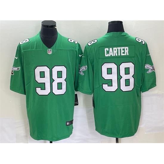 Men Philadelphia Eagles 98 Jalen Carter Green Stitched Football Jersey