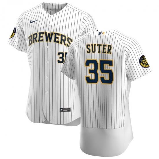 Men MilWaukee BreWers 35 Brent Suter Men Nike White Home 2020 Flex Base Player MLB Jersey