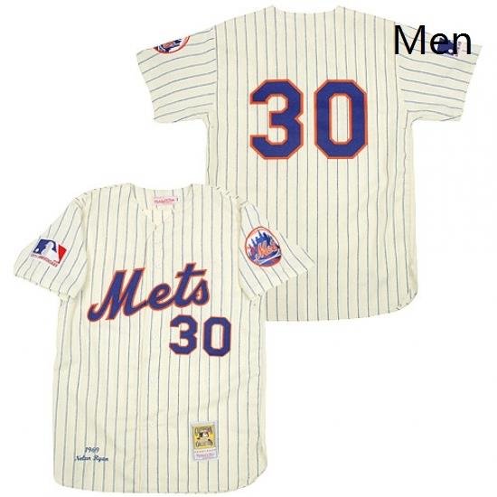 Mens Mitchell and Ness 1969 NeW York Mets 30 Nolan Ryan Authentic Cream ThroWback MLB Jersey