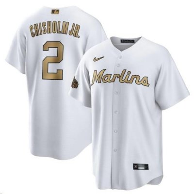 Men Miami Marlins 2 Jazz Chisholm Jr  2022 All Star White Cool Base Stitched Baseball Jersey