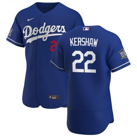 Men Los Angeles Dodgers 22 Clayton KershaW Men Nike Royal Alternate 2020 World Series Bound Flex Base Player MLB Jersey