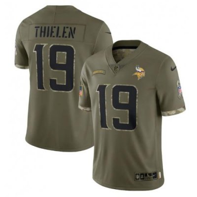 Men Minnesota Vikings 19 Adam Thielen Olive 2022 Salute To Service Limited Stitched Jersey