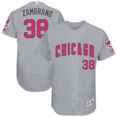 Mens Majestic Chicago Cubs 38 Carlos Zambrano Grey Mothers Day Flexbase Authentic Collection MLB Jersey