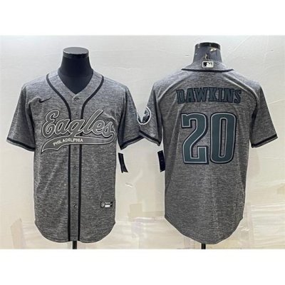 Men Philadelphia Eagles 20 Brian Dawkins Grey With Patch Cool Base Stitched Baseball Jersey