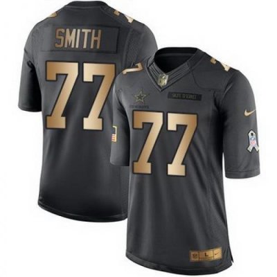 Nike Cowboys #77 Tyron Smith Black Mens Stitched NFL Limited Gold Salute To Service Jersey