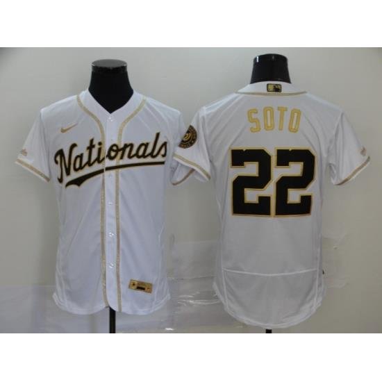 Nationals 22 Juan Soto White Gold 2020 Nike Flexbase Jersey