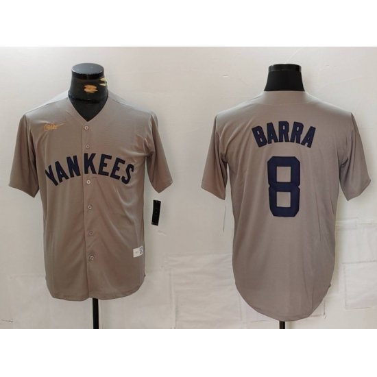 Men New York Yankees 8 Barra Grey Cool Base Stitched Baseball Jersey