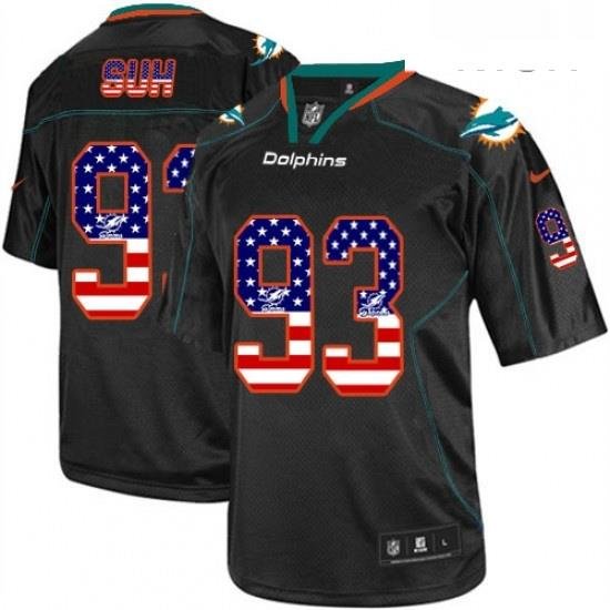 Mens Nike Miami Dolphins 93 Ndamukong Suh Elite Black USA Flag Fashion NFL Jersey