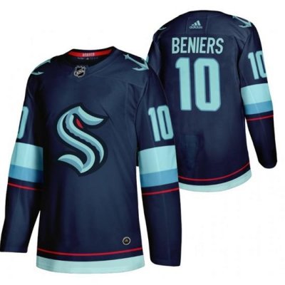 Men Seattle Kraken 10 Matty Beniers Navy Stitched Jersey