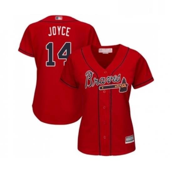 Womens Atlanta Braves 14 Matt Joyce Replica Red Alternate Cool Base Baseball Jersey