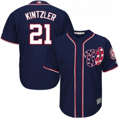 Youth Majestic Washington Nationals 21 Brandon Kintzler Authentic Navy Blue Alternate 2 Cool Base MLB Jersey