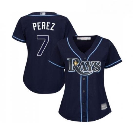 Womens Tampa Bay Rays 7 Michael Perez Replica Navy Blue Alternate Cool Base Baseball Jersey