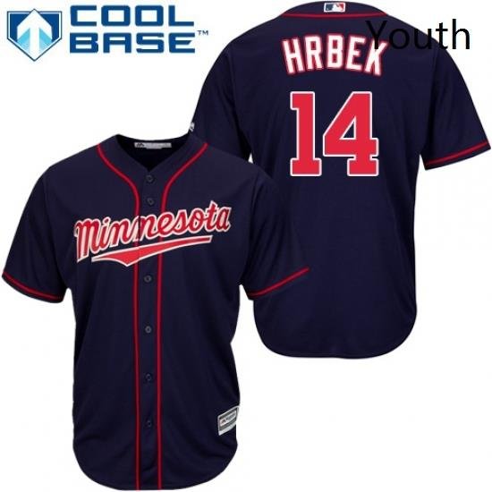 Youth Majestic Minnesota Twins 14 Kent Hrbek Authentic Navy Blue Alternate Road Cool Base MLB Jersey