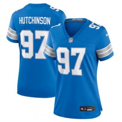 Women Detroit Lions 97 Aidan Hutchinson Blue Stitched Jersey