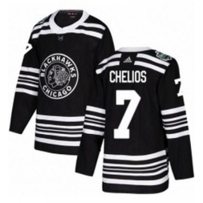 Youth Adidas Chicago Blackhawks 7 Chris Chelios Authentic Black 2019 Winter Classic NHL Jersey