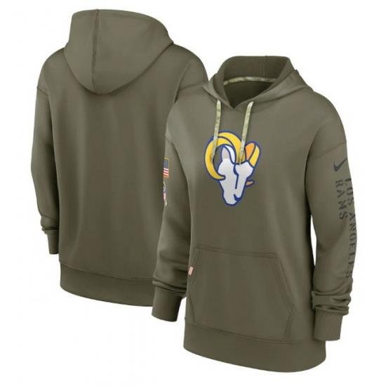 Women Los Angeles Rams 2022 Olive Salute To Service Therma Performance Pullover Hoodie