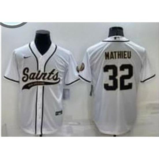 Men New Orleans Saints 32 Tyrann Mathieu White Stitched MLB Cool Base Nike Baseball Jersey