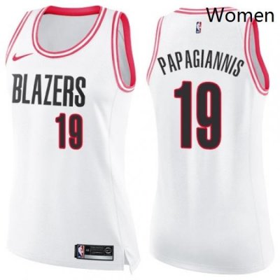 Womens Nike Portland Trail Blazers 19 Georgios Papagiannis Swingman White Pink Fashion NBA Jersey