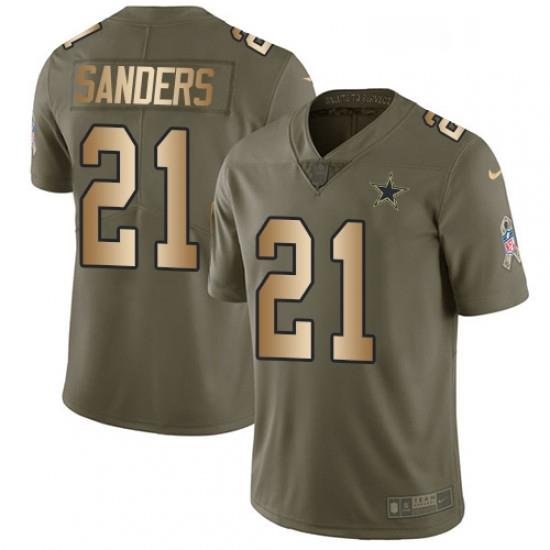 Mens Nike Dallas Cowboys 21 Deion Sanders Limited OliveGold 2017 Salute to Service NFL Jersey