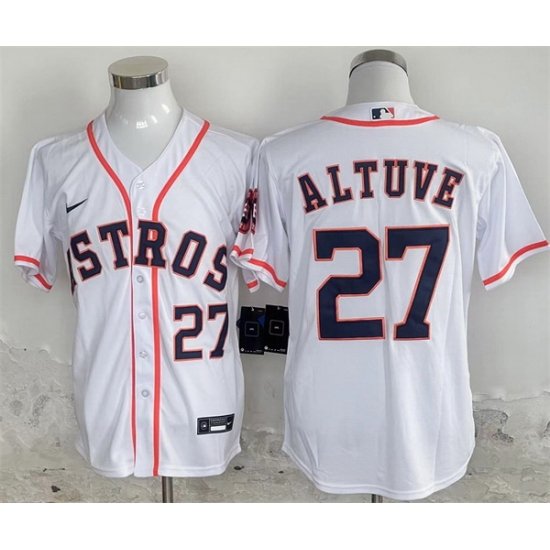 Men Houston Astros 27 Jose Altuve White 2024 Home Stitched Baseball Jersey