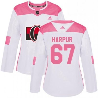 Womens Adidas Ottawa Senators 67 Ben Harpur Authentic WhitePink Fashion NHL Jersey