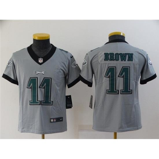 Youth Philadelphia Eagles 11 A  J  Brown Grey Inverted Legend Stitched Football Jersey