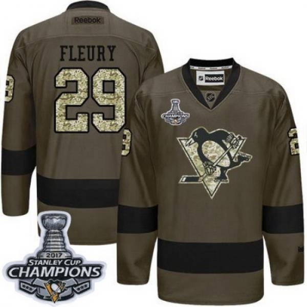 Penguins #29 Andre Fleury Green Salute to Service 2017 Stanley Cup Finals Champions Stitched NHL Jersey