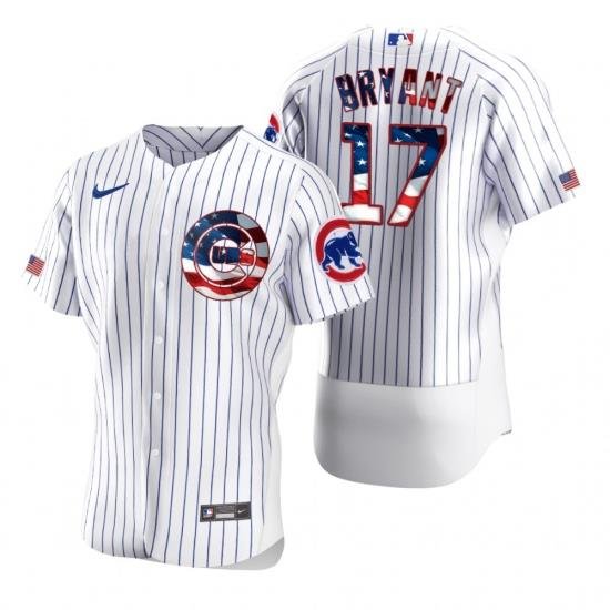 Men Chicago Cubs 17 Kris Bryant Men Nike White Fluttering USA Flag Limited Edition Flex Base MLB Jersey