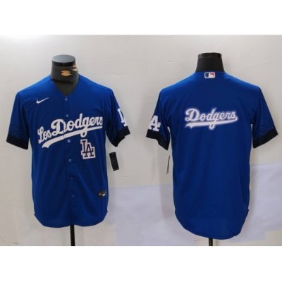 Men Los Angeles Dodgers Blue Team Big Logo City Connect Cool Base Stitched Baseball Jersey 3