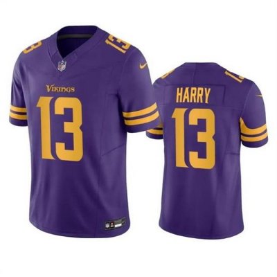 Men Minnesota Vikings 13 N 27Keal Harry Purple 2023 F U S E  Color Rush Limited Stitched Jersey