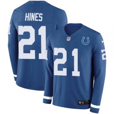 Nike Colts 21 Nyheim Hines Royal Blue Team Color Men s Stitched NFL Limited Therma Long Sleeve Jersey