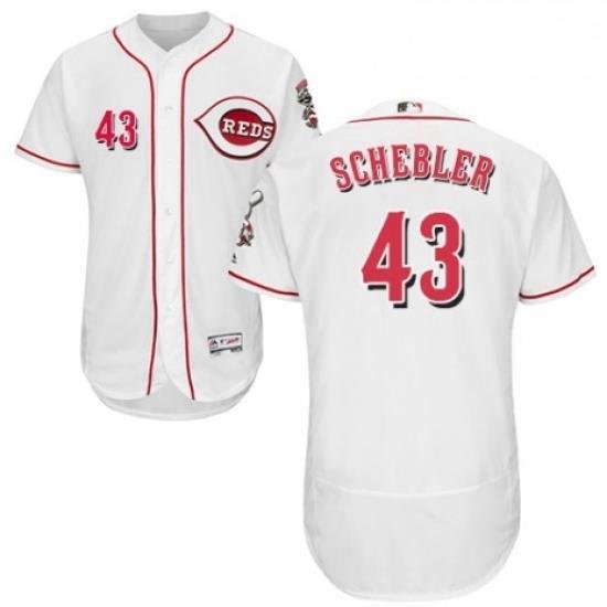 Mens Majestic Cincinnati Reds 43 Scott Schebler White Home Flex Base Authentic Collection MLB Jersey