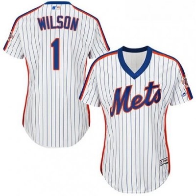 Womens Majestic New York Mets 1 Mookie Wilson Authentic White Alternate Cool Base MLB Jersey