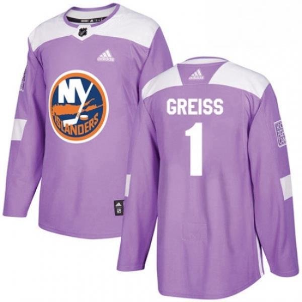 Mens Adidas New York Islanders 1 Thomas Greiss Authentic Purple Fights Cancer Practice NHL Jersey