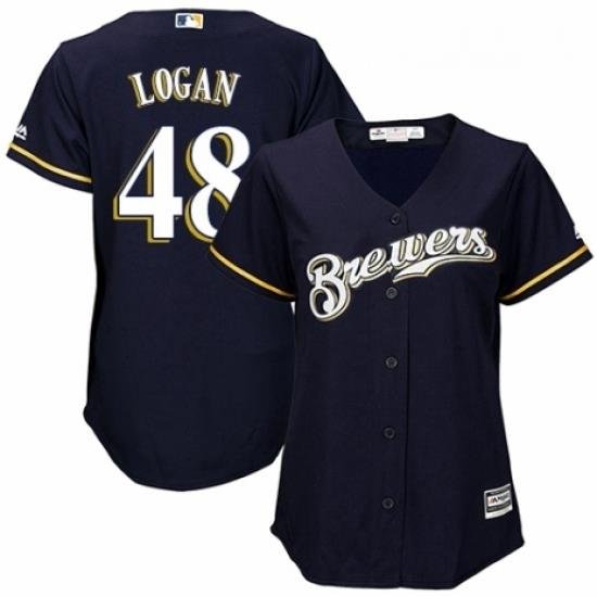 Womens Majestic Milwaukee Brewers 48 Boone Logan Replica White Alternate Cool Base MLB Jersey