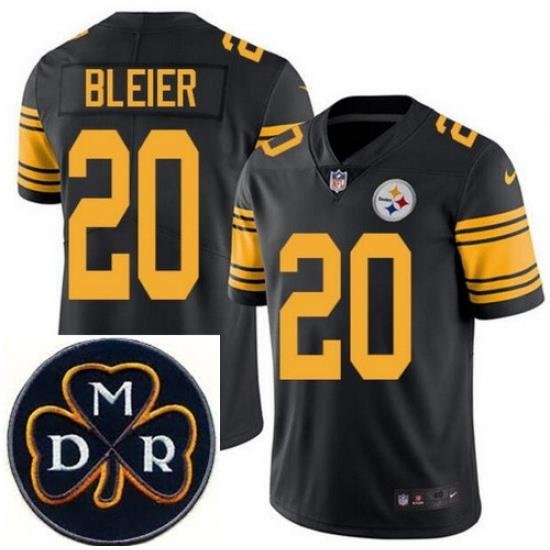 Men's Nike Pittsburgh Steelers #20 Rocky Bleier Elite Black Rush NFL MDR Dan Rooney Patch Jersey