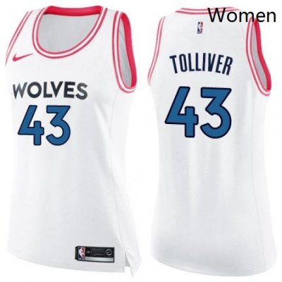 Womens Nike Minnesota Timberwolves 43 Anthony Tolliver Swingman White Pink Fashion NBA Jersey