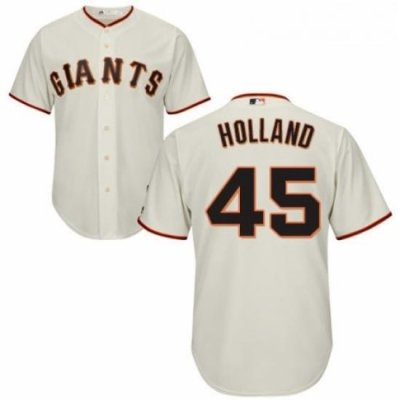 Youth Majestic San Francisco Giants 45 Derek Holland Authentic Cream Home Cool Base MLB Jersey