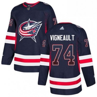 Mens Adidas Columbus Blue Jackets 74 Sam Vigneault Authentic Navy Blue Drift Fashion NHL Jersey