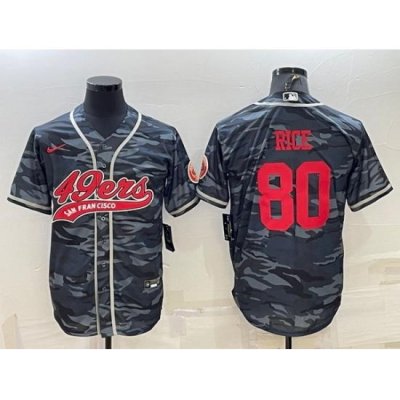 Men San Francisco 49ers 80 Jerry Rice Grey Red Camo With Patch Cool Base Stitched Baseball Jersey