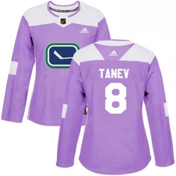 Womens Adidas Vancouver Canucks 8 Christopher Tanev Authentic Purple Fights Cancer Practice NHL Jersey