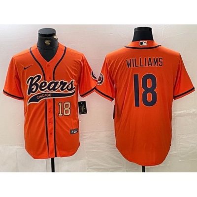 Men Chicago Bears 18 Caleb Williams Orange With Patch Cool Base Stitched Baseball Jersey 2