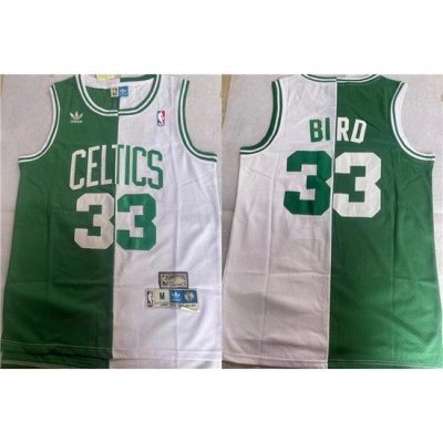 Men Boston Celtics 33 Larry Bird White Green Split Throwback Stitched Jersey