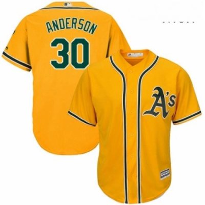 Mens Majestic Oakland Athletics 30 Brett Anderson Replica Gold Alternate 2 Cool Base MLB Jersey