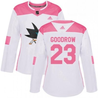 Womens Adidas San Jose Sharks 23 Barclay Goodrow Authentic WhitePink Fashion NHL Jersey